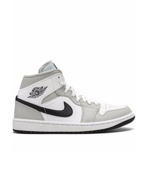 NIKE Air Jordan 1 Mid in Light Smoke Grey with Black Swoosh White Laces Womens 8